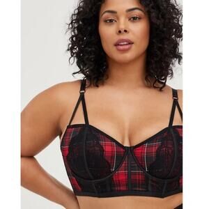 TORRID  UNLINED LONGLINE STRAPPY BRALETTE - PLAID RED SIZE 2